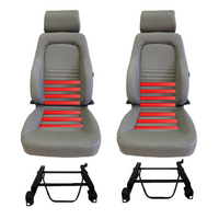 Heated Grey PU Leather Bucket Seats Pair (2) with Adaptors for Landcruiser 100