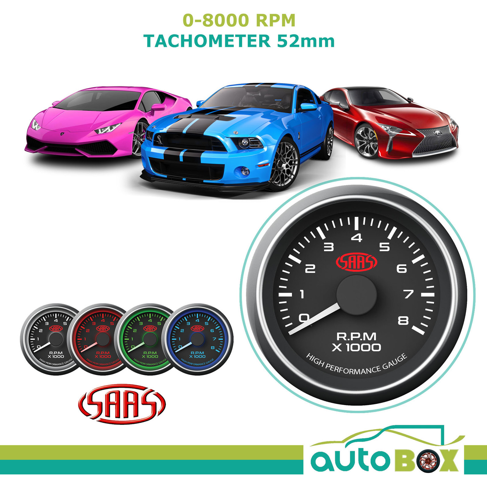 Car Auto 2 52mm Digital Blue LED Tacho Tachometer Gauge 0-8000 RPM Blue  Light