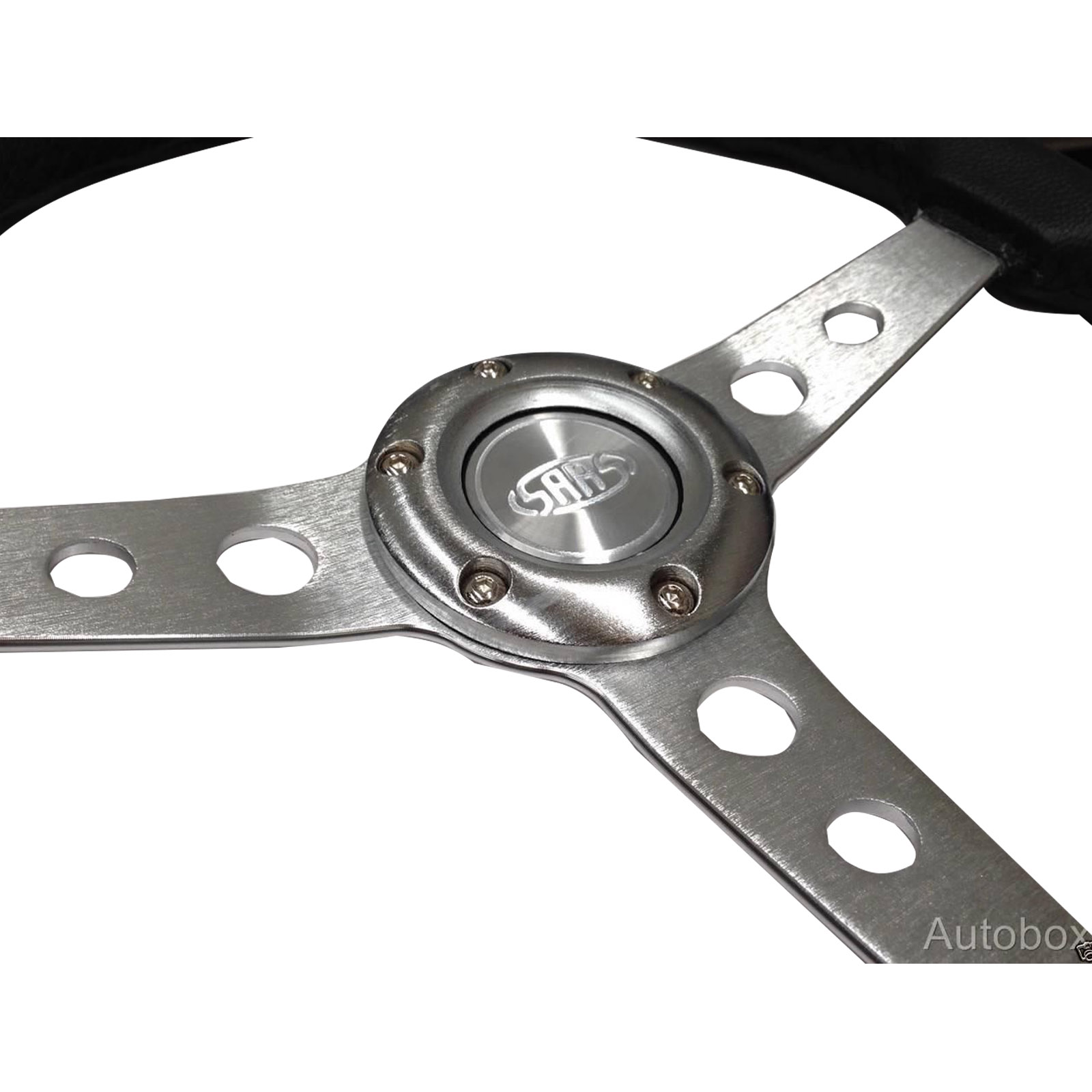 thumbnail image 2 of SAAS SW616OS-L 350mm Flat Black Leather Steering Wheel With Brushed Spokes – ADR Approved 2 of 2