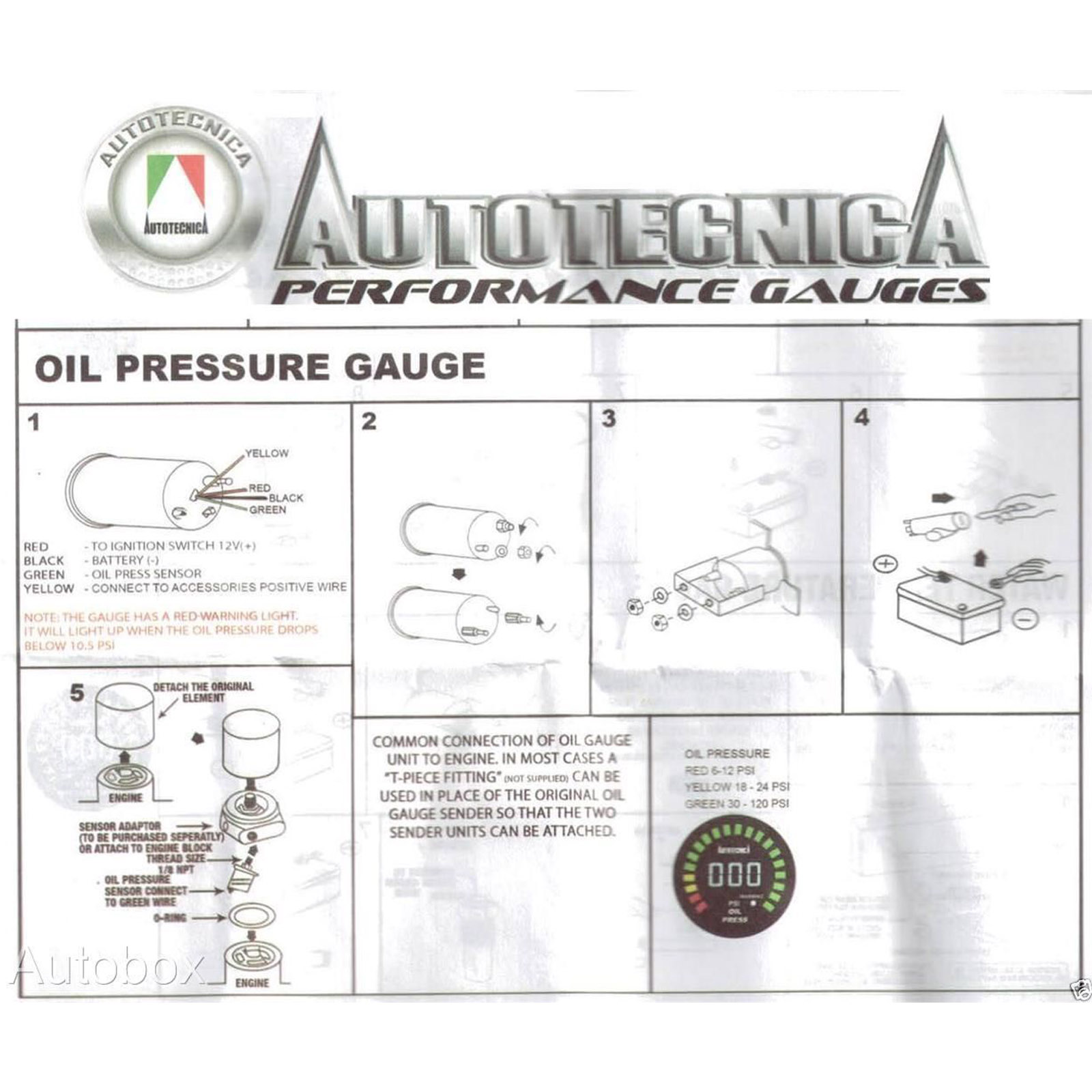 Autotecnica Electronic Digital Dual Display Oil Pressure
