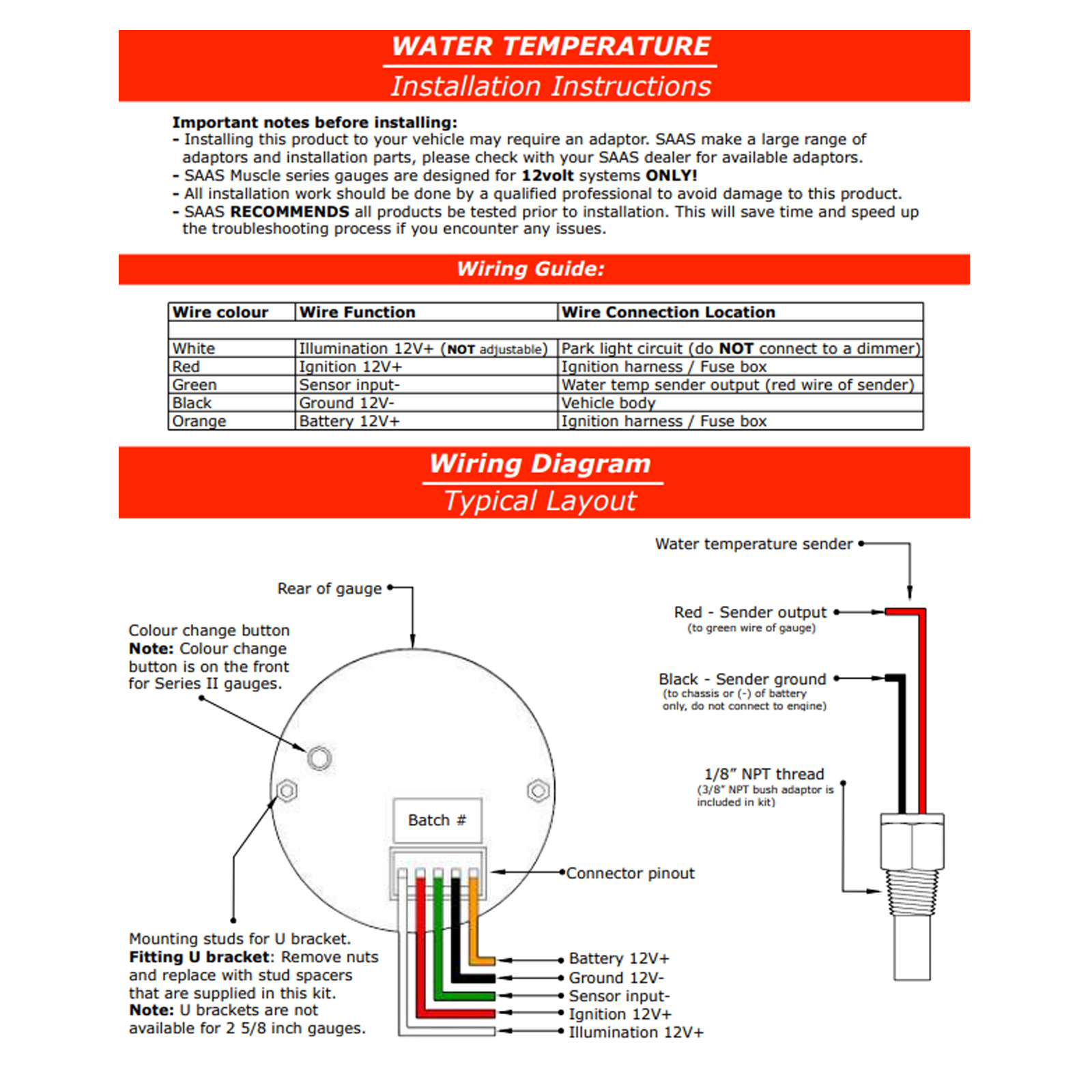 Vy Vz Commodore Clip  Black Oil Temp And