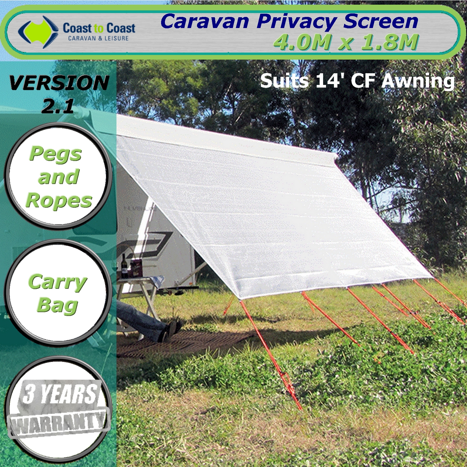4.0m Coast Caravan Privacy Sunscreen Shade Cover for 14feet Roll-out Awning
