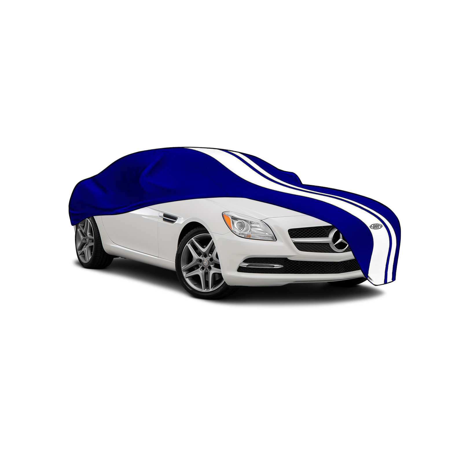 SAAS TWIN STRIPE BLUE INDOOR DUST SHOW CAR COVER MEDIUM 4.5m fits Mercedes  SLK