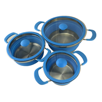 Caravan Collapsible Complete Pot Set of 3 Silicone Stainless Steel Camping RV