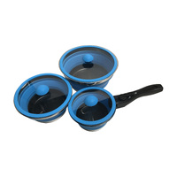 Caravan RV Non Stick Collapsible Silicone Pot Set of 3 Shared Handle Boat No BPA
