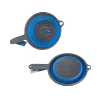 New Food Grade Collapsible Silicone Caravan Camping Kitchen Colander Blue Grey