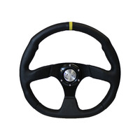 SAAS Steering Wheel Black Leather + Spokes 14in 350mm Flat Bottom w/ Indicator