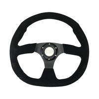 Black Suede Sports D Shaped 350MM Flat Steering Wheel Horn Button No Dish ADR