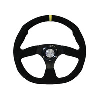 SAAS Steering Wheel Black Suede + Spokes 14in 350mm Flat Bottom w/ Indicator