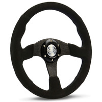 Black Suede Sports Steering Wheel 350MM Black Flat Spokes Race ADR SAAS