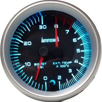 Diesel Dual Turbo Boost & Exhaust Temp Gauge Black Face 60mm Cup 12V suit Hilux