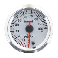 Oil Pressure Electronic Analogue White Face Gauge by Autotecnica 52mm 7 Colours