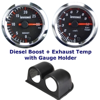 Black Dial Face Exhaust Temp and Diesel Turbo Boost Gauges w/ Dual Dash Pod