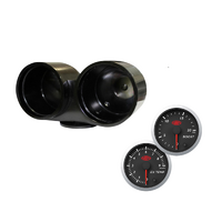 Dual Gauge Billet Aluminium Holder Cup w/ Black 0-20 Boost 0-900 Ext Temp Gauge for Toyota Hilux 2006-15