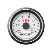 SAAS 30 In-Hg to 20 psi Turbo Boost Gauge 52mm White Dial Face WRX XR6T GTI S15