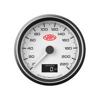 SAAS Speedometer 0-220 KPH Tripmeter 3 1/8" 80mm In Dash White Muscle Series