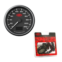 SAAS GPS Speedometer 0-220 kph 3 1/2" 90mm In Dash Tripmeter Black Muscle Series