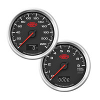 SAAS Speedo 0-220KPH and Tacho 0-9000RPM 3 1/8" 80mm In Dash Black Muscle Ser 3