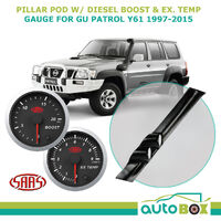 Gauge Pillar Pod Black Single Piece Suits Nisan Patrol 1987-1997 GQ w/ Street Black Ext Temp & Boost Gauges