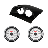 SAAS Black Dual Gauge Pod w/ White Turbo Boost & Oil Pressure Holden VY VZ Commodore