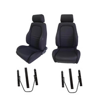 4X4 Adventurer Black Cloth Seat Pair suits Nissan Navarra D22 1997 on + Adaptor