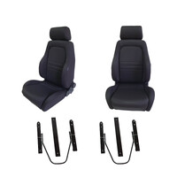 Black Cloth 4X4 Adventurer Seats Pair (2) for Nissan GU Patrol w/ Adaptors