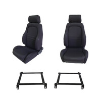 Pair Adventurer 4X4 Black Cloth Seats S1 + Seat Adaptor for Toyota Hilux 2007-14