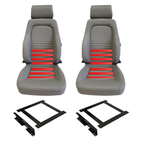 Heated Grey PU Leather Bucket Seats & Adaptors for Toyota LC70 76 79 Wagon w/ Adaptors