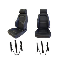 Pair Adventurer 4x4 PU Leather Black S3 Seats suits for GU Patrol + Adaptors