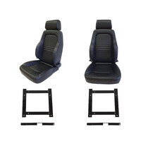 Pair 4x4 PU Leather Black S3 Seats + Adaptor for Toyota LC76 GLX Wag 2003-2013