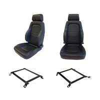 Pair Adventurer 4x4 PU Leather Black S3 Seats + Adaptor for Toyota Hilux 2007-14