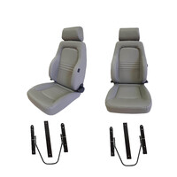 Pair Adventurer 4x4 PU Leather Grey S3 Seats suits Nissan GU Patrol + Adaptors