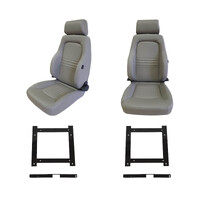 Pair 4x4 PU Leather Grey S3 Seats + Adaptor for Toyota LC76 GLX Wag 2003-2013