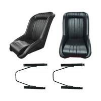 Classic Car Black PU Leather Low Back Sports Bucket Seats Pair w/ Rails Roadster