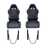 Autotecnica Sports Racing Black Cloth Bucket Seats Pair w/ Sliding Rails 4WD