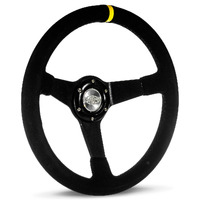 SAAS Drifter Black Suede Sports Steering Wheel - 350mm 70mm Deep Dish Race Boat