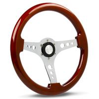 SAAS LOGANO SPORTS STEERING WHEEL 350mm Woodgrain Wood w/ Chrome Drilled Spokes