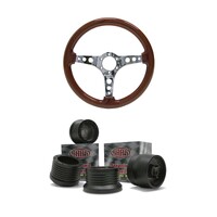 SAAS LOGANO SPORTS STEERING WHEEL 350MM WOODGRAIN CHROME + VR Commodore BOSS KIT