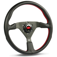 SAAS Black Spoke Red Leather Steering Wheel 14IN 350MM