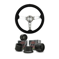 SAAS RETRO Black SPORTS STEERING WHEEL 350mm & BOSS KIT Suits Nissan NAVARA 86-97