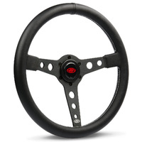 SAAS Steering Wheel Leatherette 14" ADR Retro Black Spoke White titching 14" 