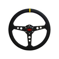 SAAS Suede Leather Retro Black Sport Steering Wheel Black Spokes 350mm Indicator
