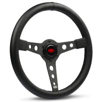 SAAS RETRO Black SPOKE LEATHERETTE STEERING WHEEL 350mm 14" ADR  Black STITCHING