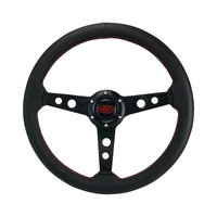 SAAS Soft Leather Retro Black Sports Steering Wheel Black Spokes 350mm Classic