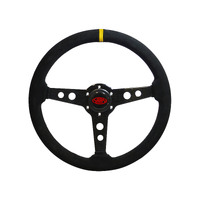 SAAS Soft Suede Retro Black Sports Steering Wheel Black Spokes 350mm Indicator