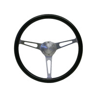 SAAS Classic Retro Black Poly Steering Wheel 380mm Deep Dish 15in Brushed Alloy