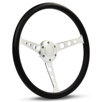 SAAS CLASSIC Black STEERING WHEEL 380MM 50MM DISH BRUSHED ALLOY SPOKES W/ HOLES