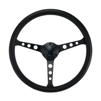 SAAS Classic Black PU Leather Poly Sports Steering Wheel 380MM 15in Black Spokes