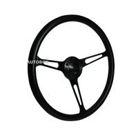 SAAS Classic Black PU 380mm Slotted PU Steering Wheel Slotted Spokes Deep Dish