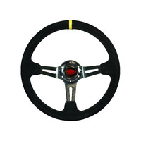 SAAS Black Suede Steering Wheel 350MM Black Slotted Spokes Deep Dish 14in Marker